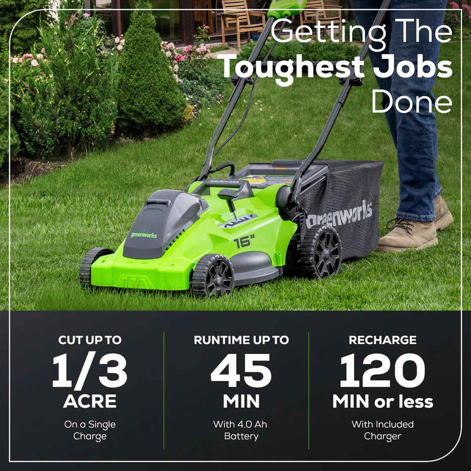 40V 16" Cordless Battery Brushless Push Lawn Mower & 350 CFM Blower Combo Kit w/ 4.0Ah Battery & Charger